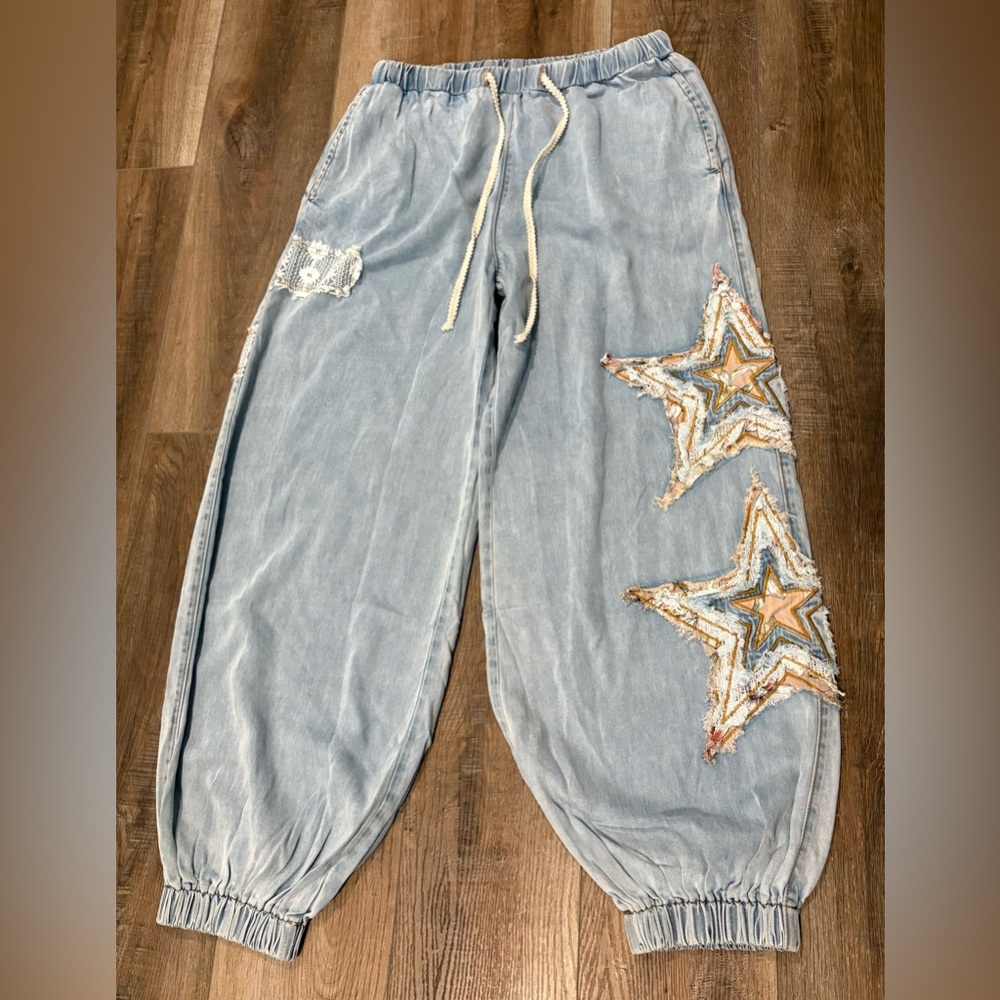 POL Light Blue Star Embellished Joggers